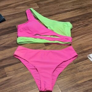 Vibrant Pink and Green Women's Swimwear